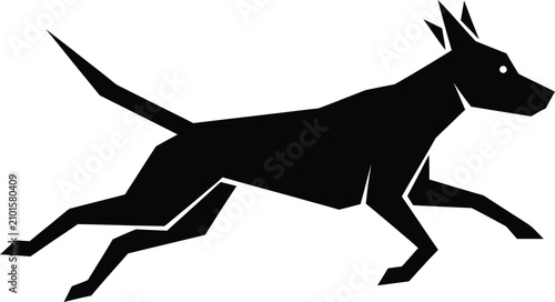 Foto Dynamic black silhouette of a running german pinscher dog