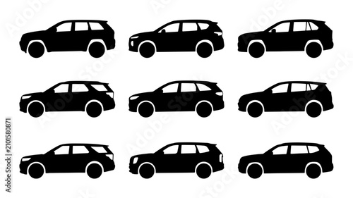 Konstfotografi SUV Car Silhouettes Collection, Modern Automotive Icons, Black Vector Vehicles S