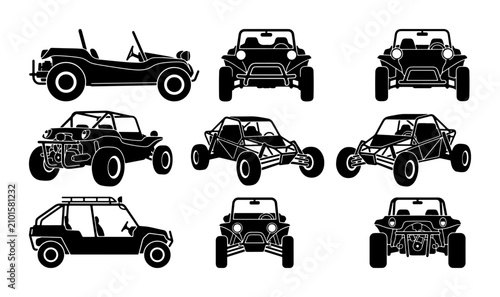 Billede på lærred Dune Buggy Vector Icons Set: Off-Road Vehicle Silhouettes, Beach Car Graphics, A