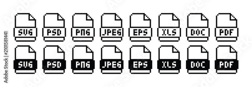 pixel art File format icon. pixel art Document format file icon, vector illustration black and white.