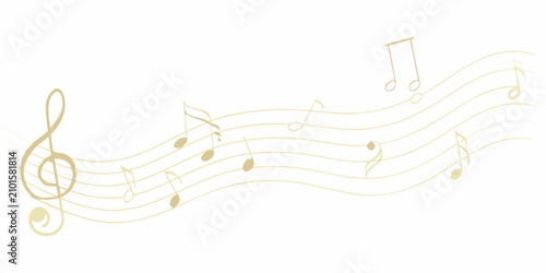 Photos Golden musical notes and staff lines on a white background illustration