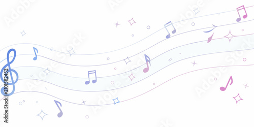Fotografía Pastel gradient musical notes and swirling lines on a white background