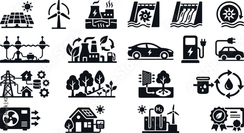 Foto Black icons of sustainable energy and ecology