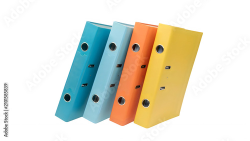 Colorful office ring binders. Isolated folders for document organization and filing.