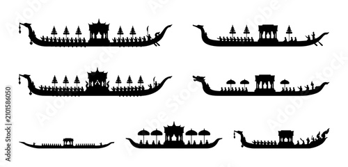 Canvastavla Traditional Houseboat Silhouettes, Kerala Backwaters Vessels, Tropical Water Tra