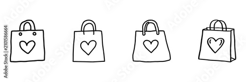 Shopping Bag Hand Drawn Doodle Icon Set. Retail, Purchase, Gift And Fashion Carry Bag Sketch Symbol Collection. Shopping And Ecommerce. Isolated Vector Illustration