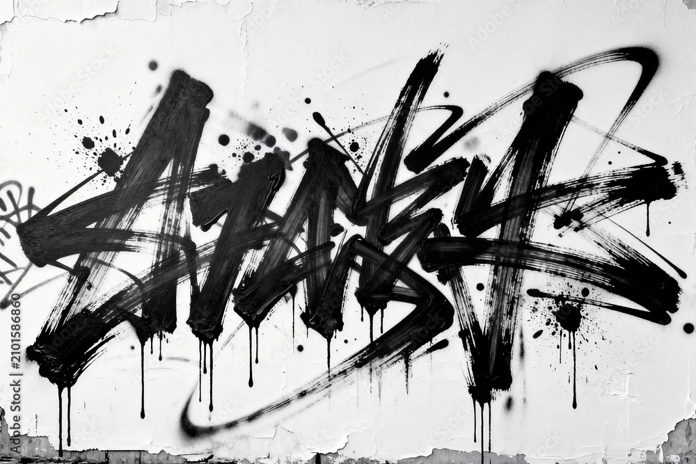 Fototapeta premium Bold Black Graffiti on Weathered Wall