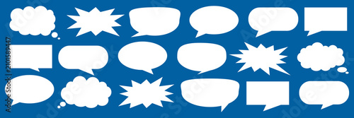 A set of chat box designs for comments on social media or comics. Vector designs of speech bubbles, text boxes, and conversation chat columns in comics.	
