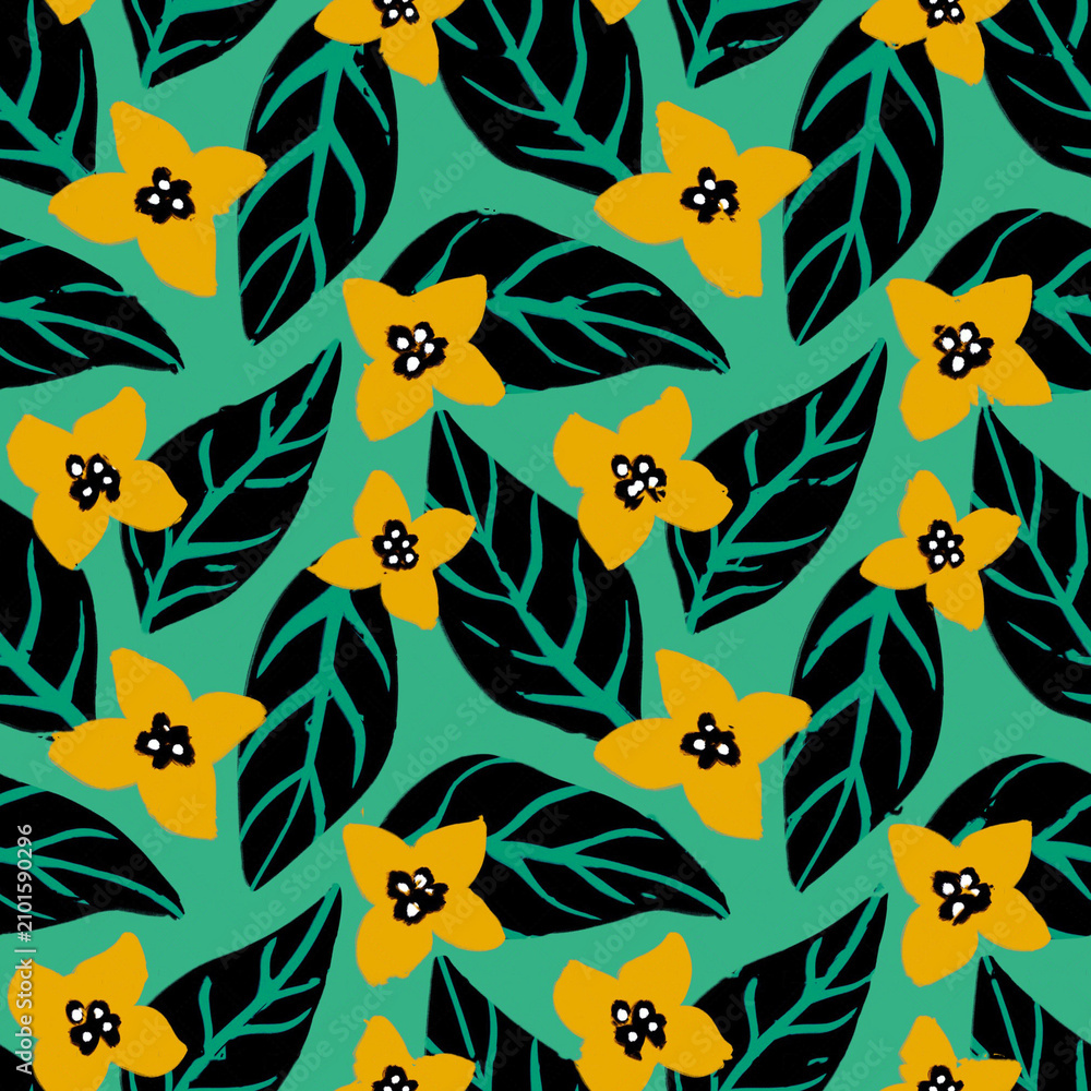 Obraz premium Seamless autumn pattern. Leaves, herbs, branches design. Cute nature background.
