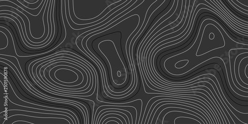 Photos Monochrome elevation map design with fine contour lines on a black surface, blending modern aesthetics with natural geological inspiration
