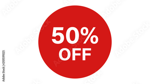 Foto 50% Off Sale Circle: A striking red circle with the bold text 50% OFF announces a significant discount, perfect for promotional materials and marketing campaigns