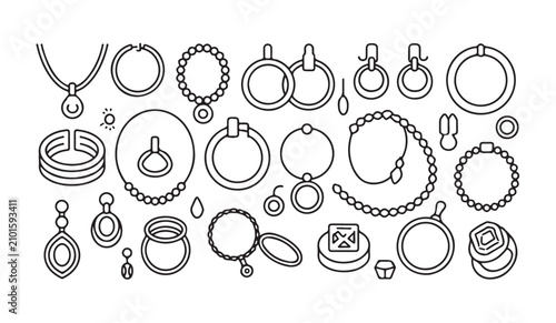 Schilderij op canvas Jewelry vector line icons set, fashion accessory collection, luxury items outline design