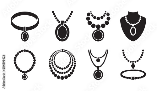 Quadro su tela Necklace icon set, choker, beaded necklace, pendant, jewel on mannequin vector illustration