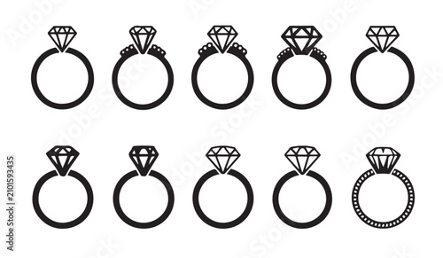 Foto Diamond ring vector icon set, engagement rings, wedding ring, jewelry luxury items