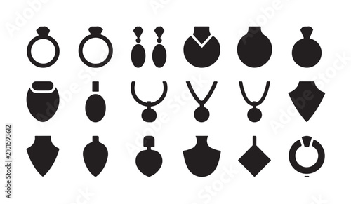 Photos Collection of jewelry icons featuring rings necklaces earrings and pendants for fashion