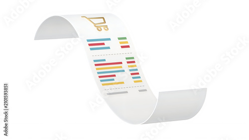 Long paper shopping receipt. Retail purchase bill isolated on transparent background.