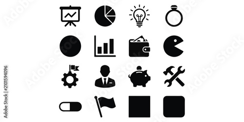Black flat icons set of business and finance symbols