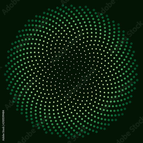 Green Halftone Fibonacci Spiral Dot Pattern, Elegant Mathematical Visualization of Phyllotaxis Geometry for Modern High-Tech Design Backdrop