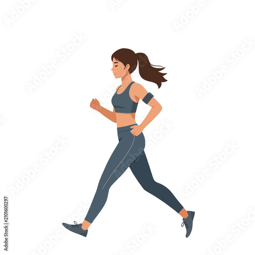 Young Woman Running Flat Vector Illustration