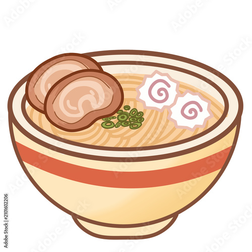 illustration of Japanese ramen food with broth and boiled egg topping
