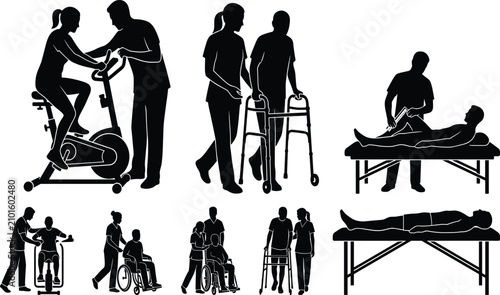 Fotografie Physical therapy rehabilitation clinic and medical assistants helping patients r