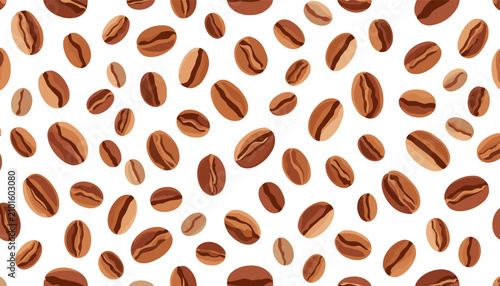 Canvastavla Seamless pattern background with roasted coffee beans on a white surface