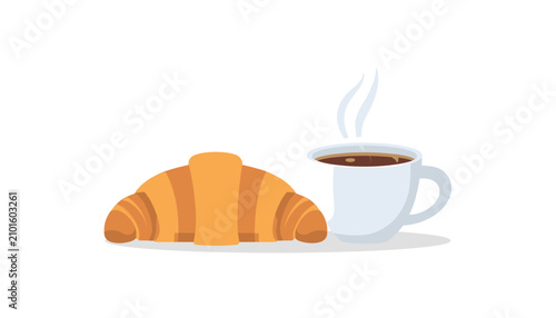 Valokuva A fresh golden croissant served next to a steaming hot cup of black coffee