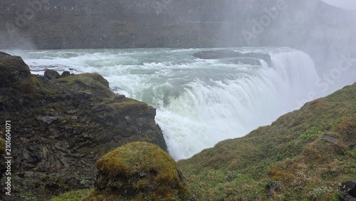 Gullfoss Waterfall and Golden Canyon Landscape in Iceland