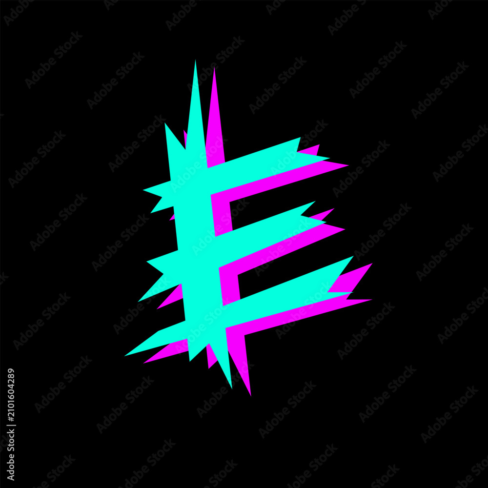 Fototapeta premium Glitch letter e alphabet font vector illustration on black background