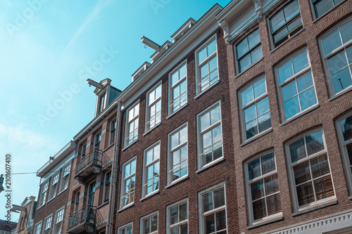 Traditional Dutch house facades in a city street