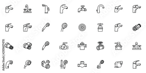 Tableau sur toile Collection of various plumbing fixtures including faucets showerheads valves and