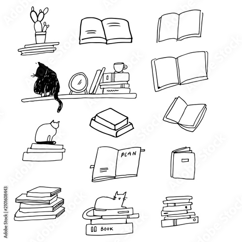 vector set of books and bookshelves