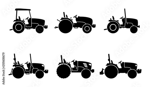 Konstfotografi Tractor Silhouettes Collection, Agricultural Machinery Icons, Farming Vehicle Ve