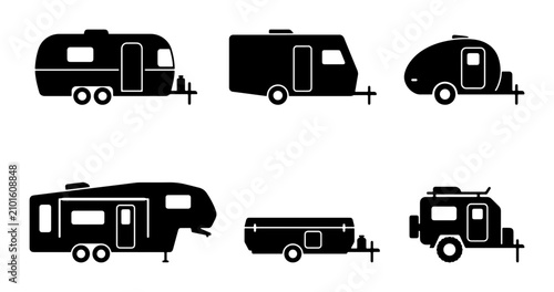 Cuadro en lienzo RV Camper Icons, Travel Trailer Set, Camping Vehicle Silhouettes, Outdoor Advent