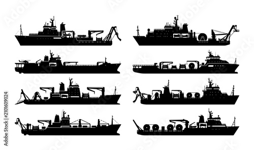 Bild auf Leinwand Collection of Research Vessels, Oceanographic Ships, Marine Science Boats, Scien