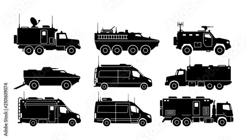 Konstfotografi Military Vehicle Silhouettes, Tactical Transport Icons, Special Forces Fleet Col