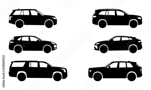Konstfotografi SUV and Wagon Car Silhouettes, Modern Vehicle Icons, Automotive Vector Set