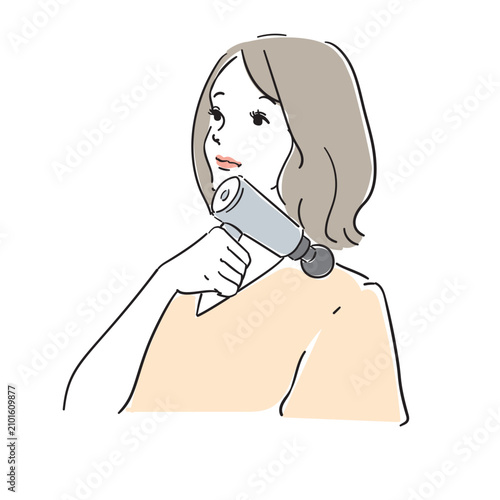 肩凝りのセルフケアをする大人の女性