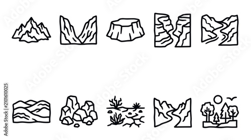 Bild auf Leinwand Land Restoration and Environmental Conservation Outline Icon Vector Set