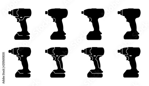 Obraz na plátně Impact Driver Icons, Power Tool Silhouettes, Cordless Drill Vector Set, Construc