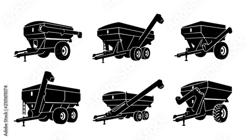 Canvastavla Farm Grain Cart Set, Agricultural Hopper Trailer Icons, Rural Harvest Equipment