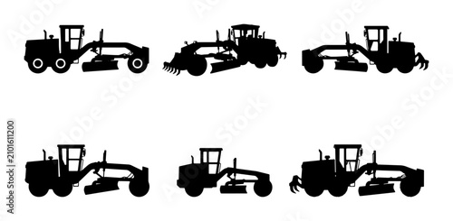 Canvastavla Motor Grader Silhouettes: Construction Equipment Vector Set, Heavy Machinery Ico