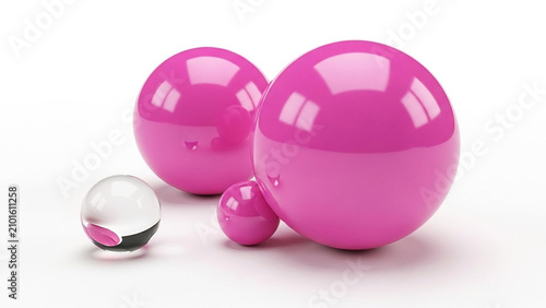 Bright Pink and Clear Spheres Arranged Artistically on White