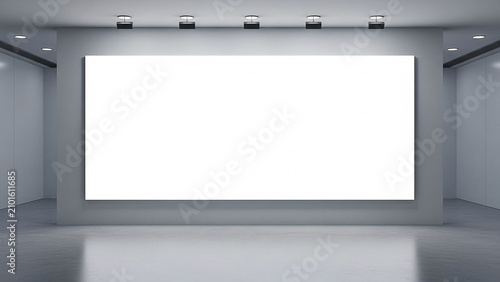 Modern Gallery Interior with Large Blank White Canvas