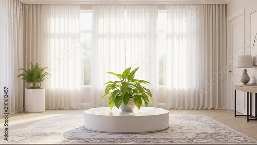 Bright Living Room with Sheer Curtains and Plants
