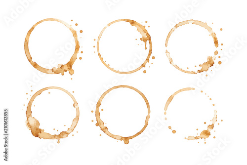 Canvas Print Set of six realistic coffee cup stains and rings.