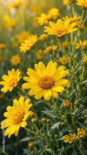 Sunlit Yellow Daisy Flowers Blooming in a Vibrant Wildflower Meadow