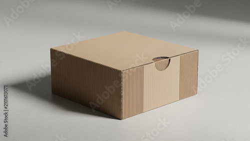Corrugated Cardboard Box with Cutout on Gray Surface