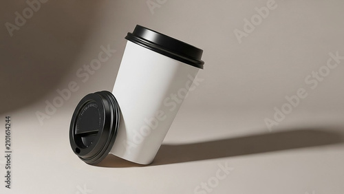 White Coffee Cup with Black Lid Angled and Lid Off
