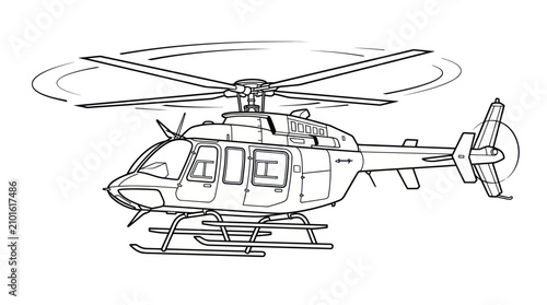 Bild auf Leinwand Detailed helicopter side profile line art illustration.